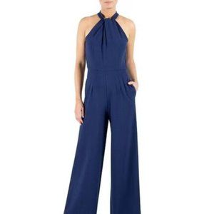 Julia Jordan Women's Size 8 Twist Neck Halter Jumpsuit Wedding Business Navy